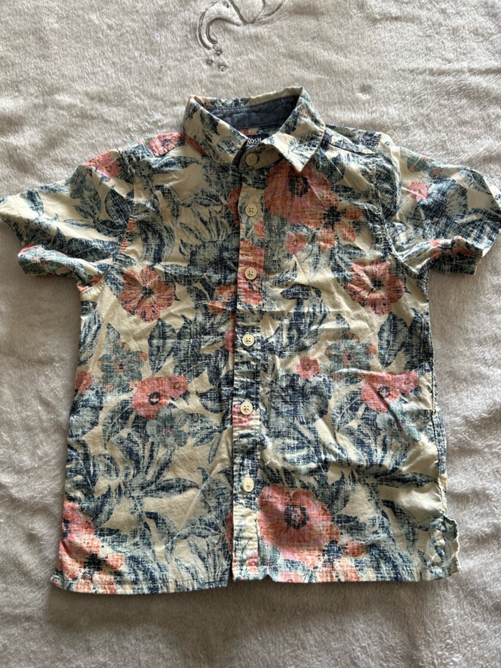 OshKosh B'gosh Cream Floral Button-Up Shirt with Blue and Pink Print